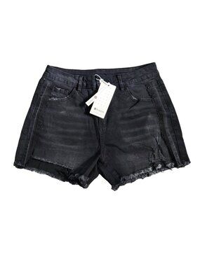 NWT | Evaless Faded Black Distressed Denim Shorts | Raw Hem | Size 8